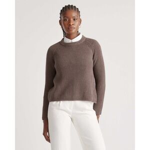 Quince Sweater Womens Large Organic Cotton Fisherman Crew Sweater Heather Brown